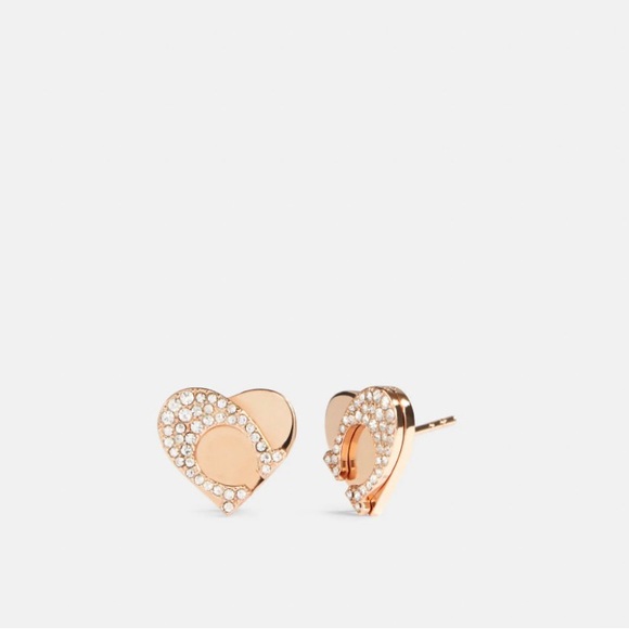 Coach Jewelry - NWT Coach Signature Heart Stud Earrings Rose Gold